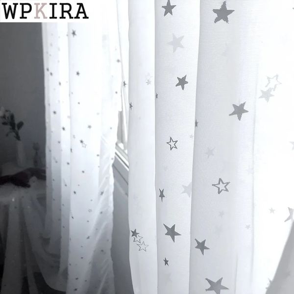 Curtain White shiny silver star blinds and curtains suitable for childrens rooms modern and cute fully matched empty WP234C 240828