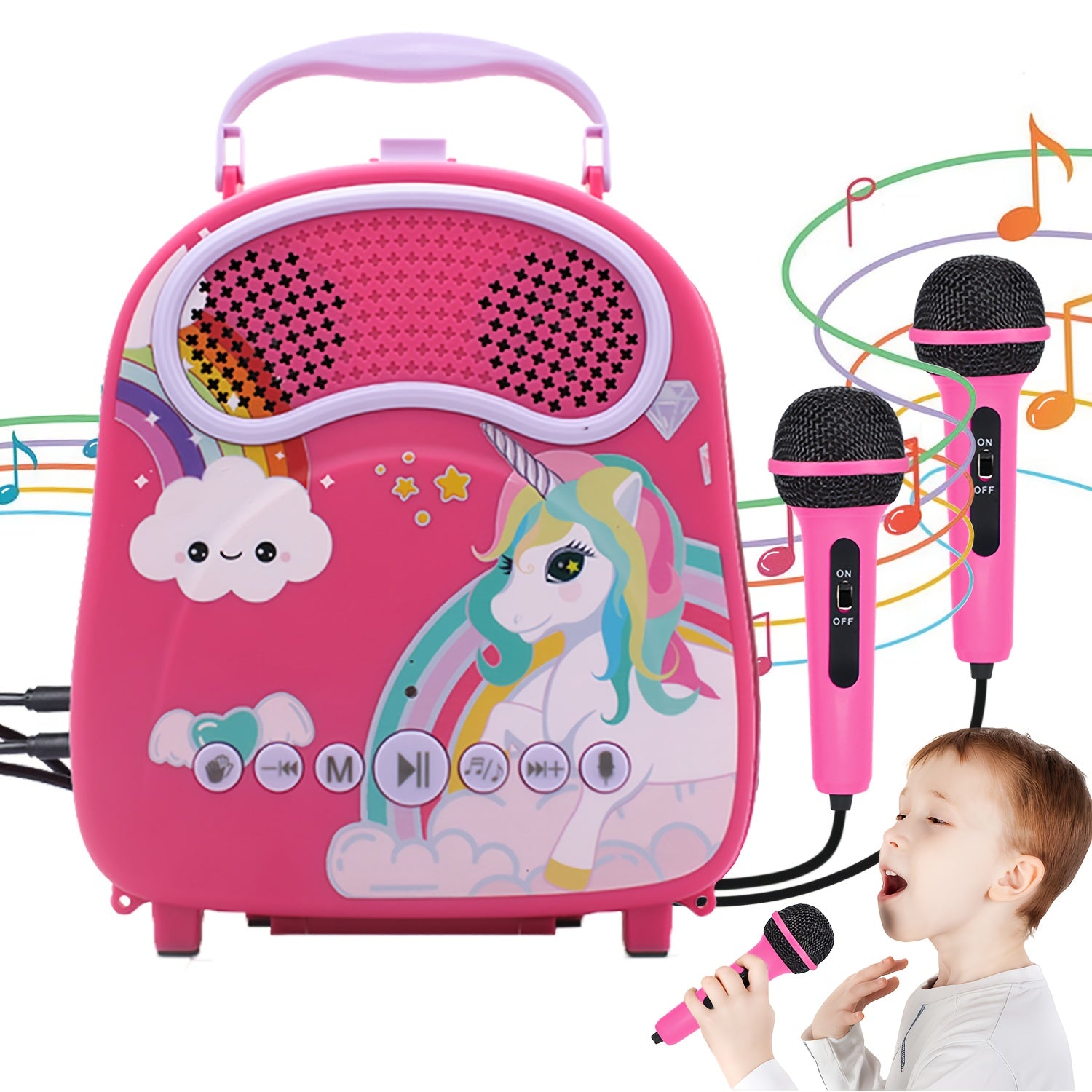 TEMU Kids Karaoke Machine With 2 Wireless Microphones, Wireless Speaker System, Portable Pa System With Built-in Stand - Birthday-christmas Gift For