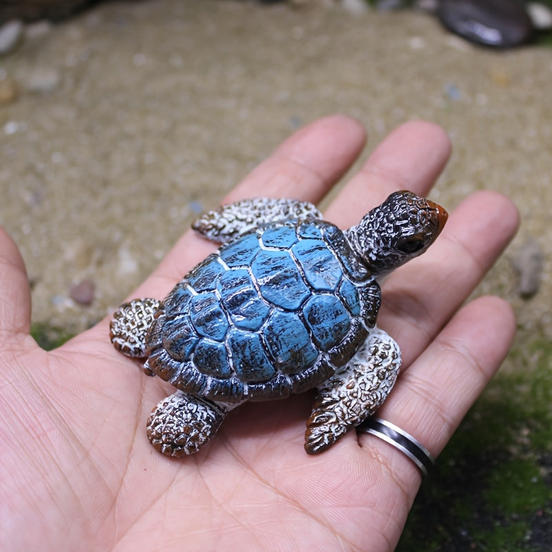 TEMU 1pc Miniature Sea Turtle Resin Statue - Realistic Ocean Animal Model With Sand & Rocks, Ideal For Aquarium Decor & Terrariums, Or Birthday Gift,