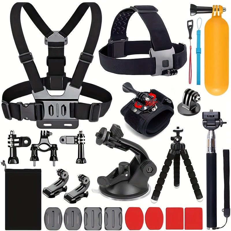 TEMU 21-in-1 Action Camera Accessory Kit, Compatible With Hero12 11 10 6 5 4, , Fusion, Silvery White, , Dji, , , And Other Camera Accessories