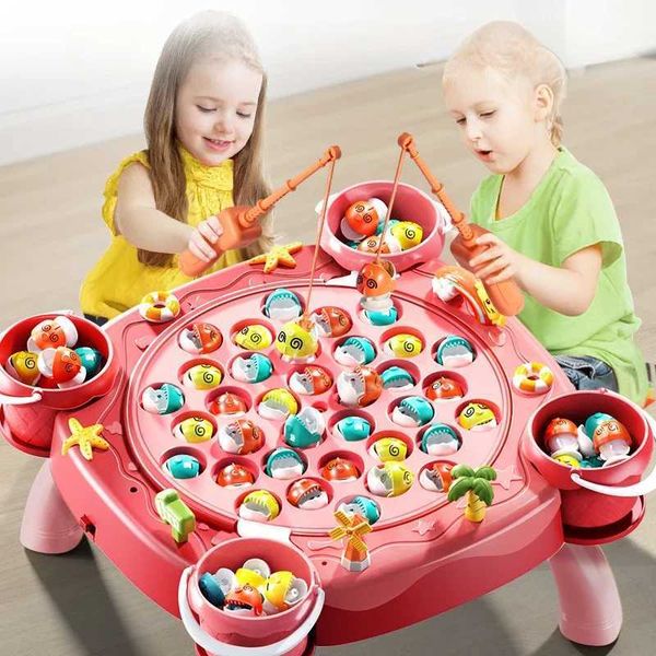 Childrens fishing game electric fishing toy music spinning game fish stick education baby 3-year gift W250113