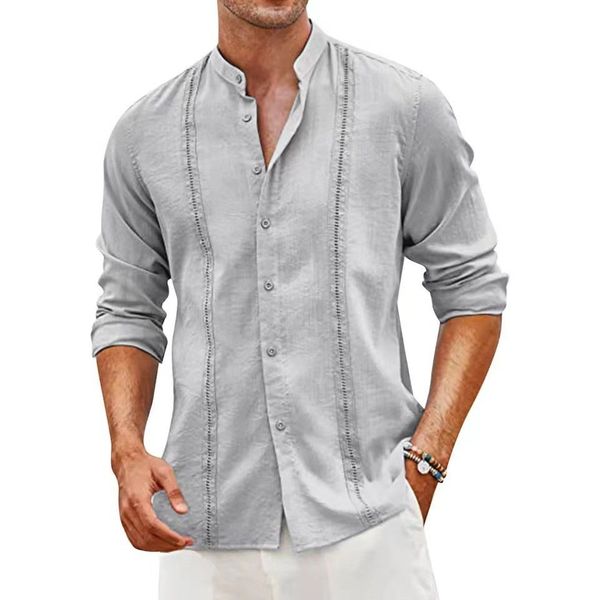 Mens new style Hawaii shirts casual button summer beach resort cotton linen shirt stand collar New autumn Breathable Knitted Autumn Clothing