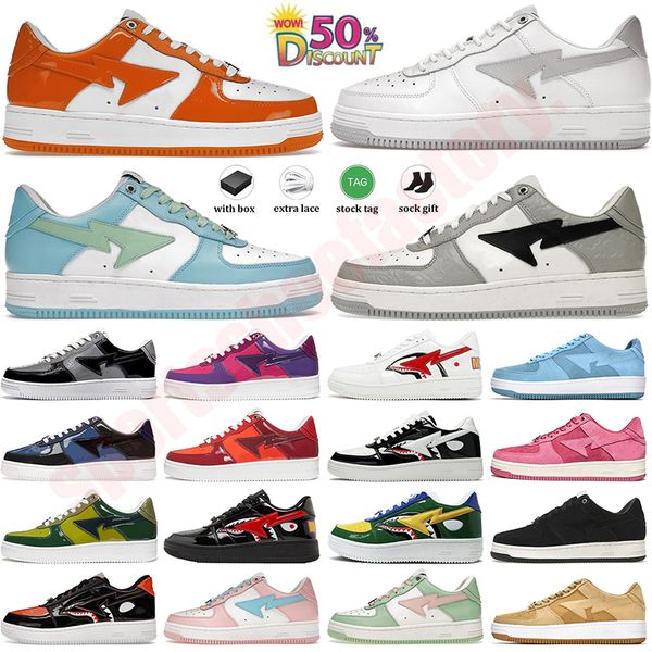 2024 Bapestar Shoes Women Sk8 Sta Shark Low Patent Leather Red Blue Black White Pink Camouflage Skateboarding Jogging Men Sports Shoe With B