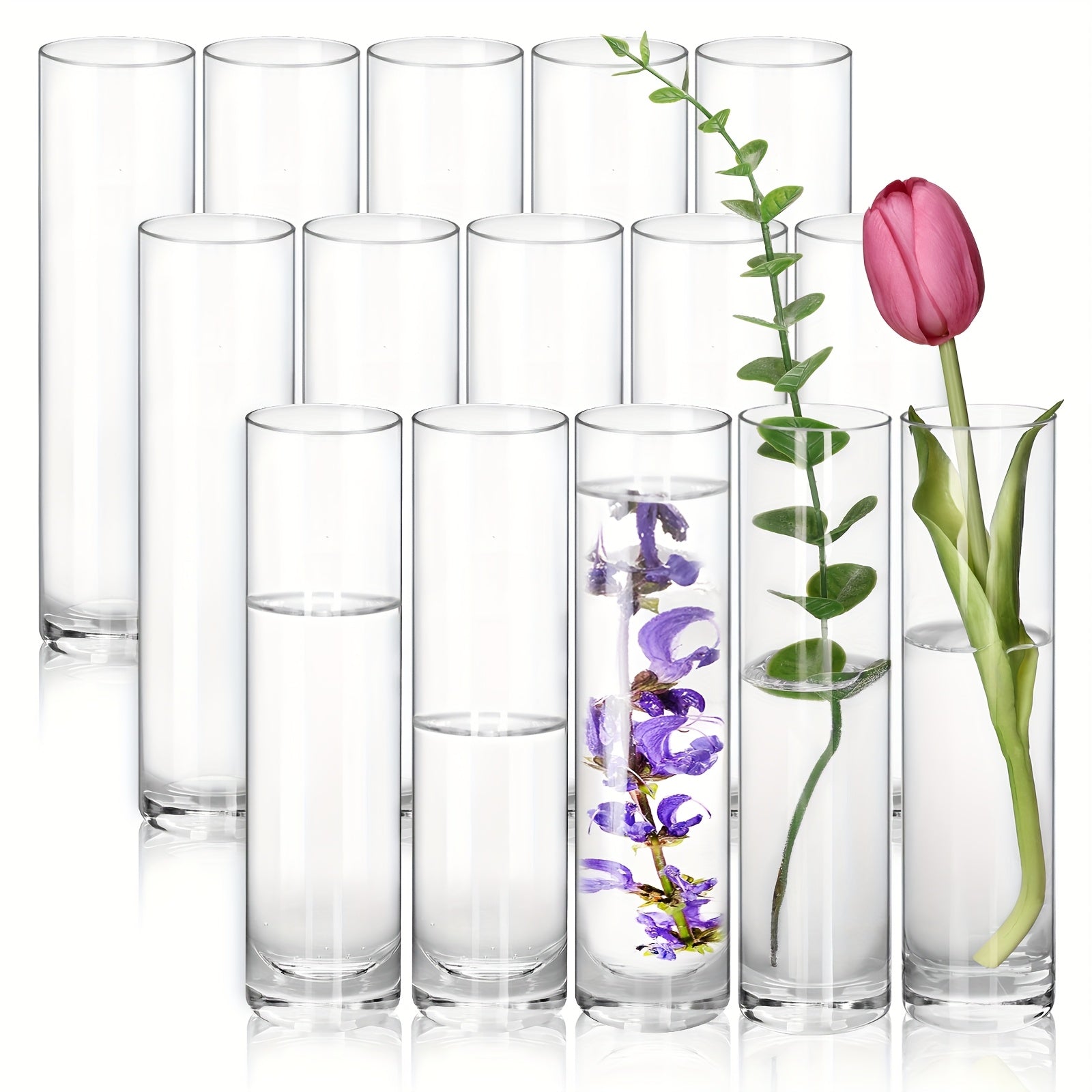 TEMU Tomnk 15-16pcs Glass Cylindrical Vase For Centerpiece, Clear Small Vase, Handmade Vase Wedding Table Decoration Single Rose Vase Bulk, Desk