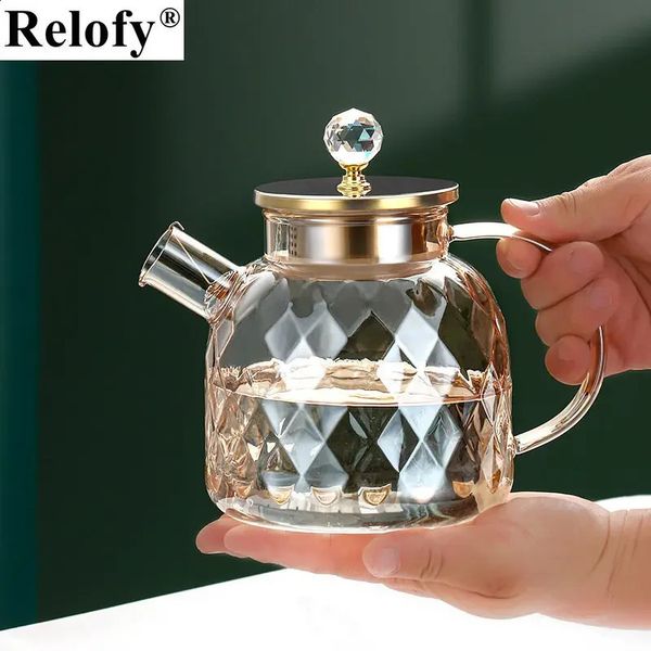 1-1.8L large capacity diamond shaped glass kettle for home use creative cold fruit juice milk coffee tea and beverage 240827