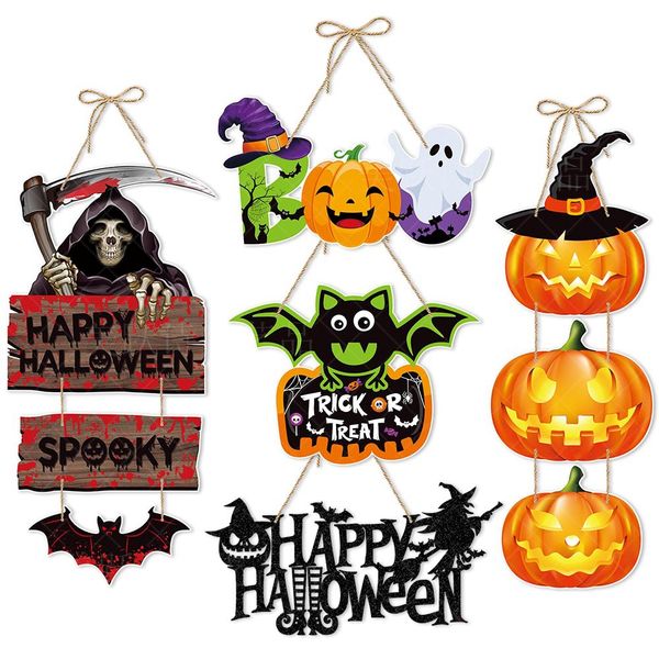 Witch Wreath Trick or Treat Hanging Decorations Halloween Sign Hanger for Front Door Porch Wall Decor CH301