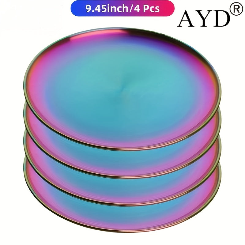 TEMU 8-4pcs Stainless Steel Dinnerware Set - 9.45" Unbreakable Plates, Dishwasher Safe, Rustproof Metal Plates For Home, Camping, Rv & Outdoor Dining