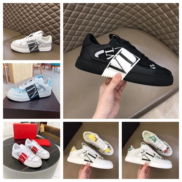 New Designer Shoes Calfskin Sneaker Men Sapatos casuais Treinadores de couro genuínos Tênis de tênis de tecidos Tênis de plataforma