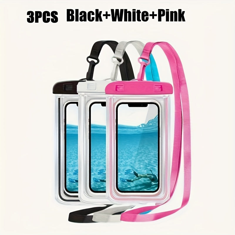 TEMU [water-resistant Dry Bags] Water-resistant 3-pack Pvc Dry Bags With Lanyard | Non-slip, Lightweight Phone Cases With For Beach, Sports, And