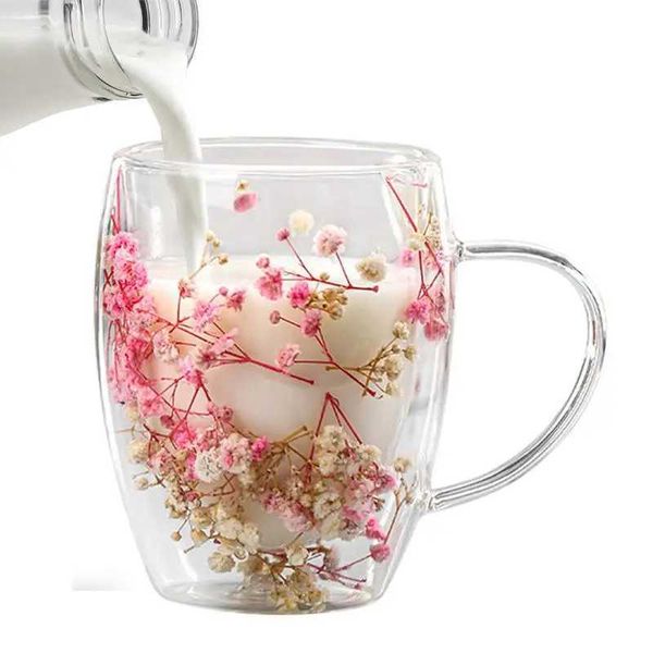 Double walled glass cup 350ml dried flower insulated flower espresso cup coffee cup double-layer glass cup dried flower CL240905