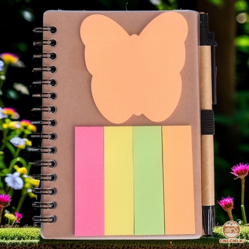 Small Spiral Notebook Set, Equipped With 6 Butterfly Combination Sticky Notes, 25 Sheets Each, With Adhesive Stickers For Office Memo Taking
