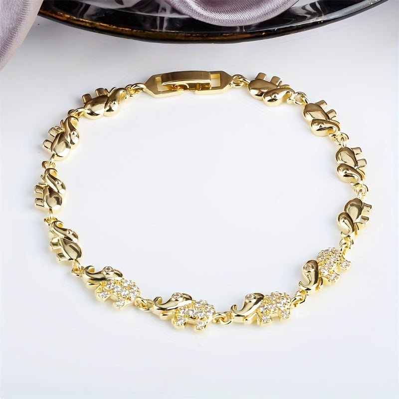 TEMU 's Elephant Charm Bracelet - Charm With Red Synthetic Gemstones, Adjustable Chain, ,, Valentine's Day & - Animal-themed Casual Attire Accessory,