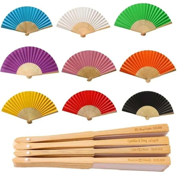 50Pcs Personalized Folding Hand Fan Fold Vintage Paper Fans Party Favors Baby Shower Gift Wedding Decoration Fan I0727
