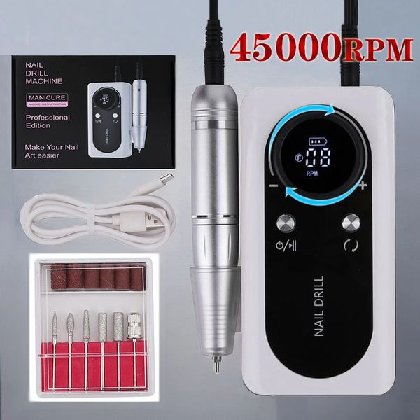45000RPM Rechargeable Electric Nail Drill Machine With USB Connector Nail Polish Remover Drill Set Manicure Sander Low Noise 240618