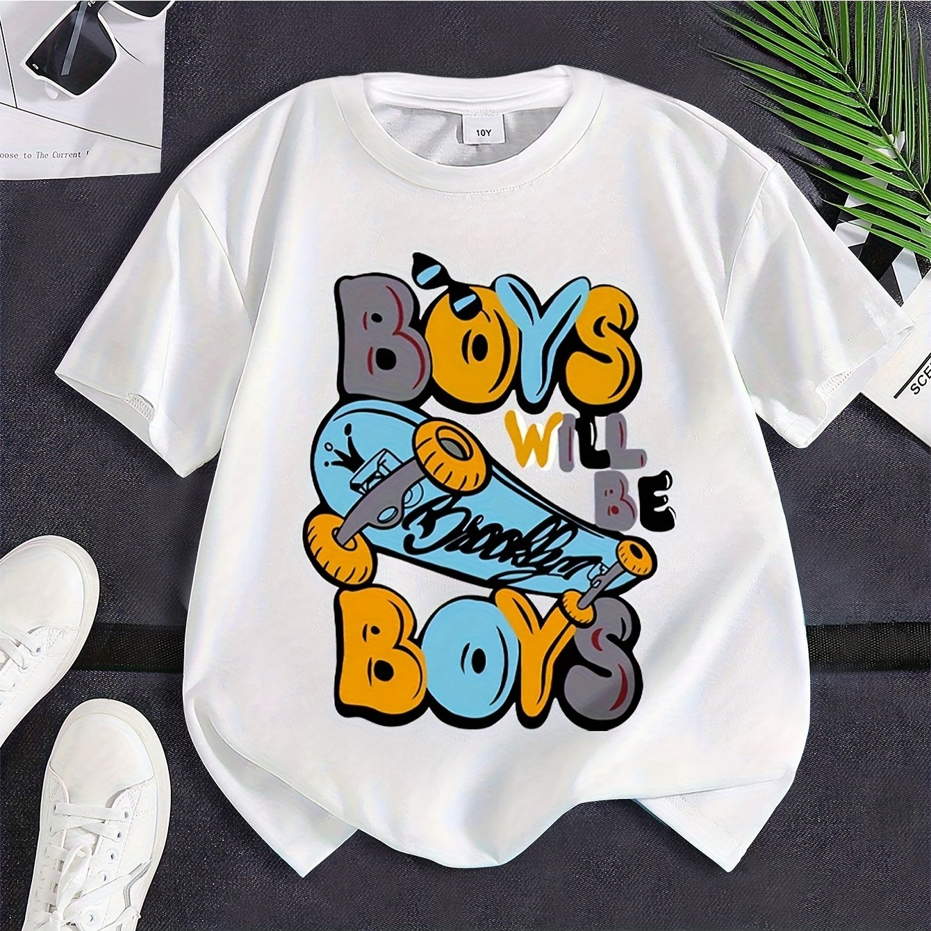 TEMU Youth Boy Letter Print Round Neck Short Sleeve 1pc T-shirt Slogan Print Short Sleeve Only 1pc T-shirt For Teen Boys, Casual Summer , Shirts Tees