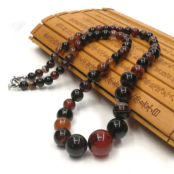 Collares de cuentas redondas graduadas de calcedonia natural para mujeres y hombres