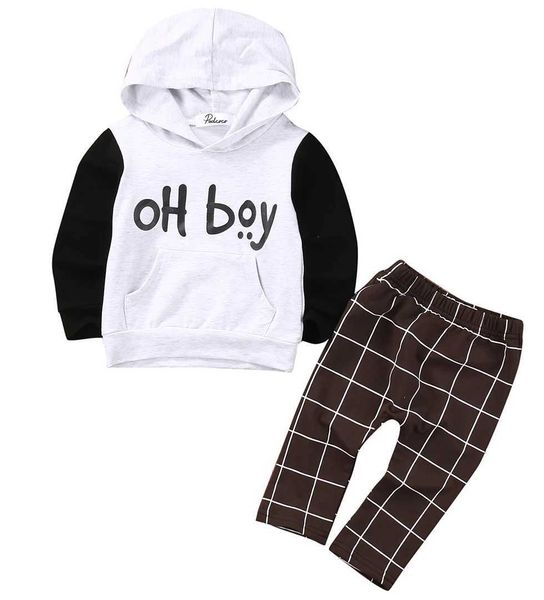 Pudcoco US Stock 2pcs Toddler Kid Baby Boy Clothes Set Print Letter OH Boy Hoodies Tops Casual Pants Plaid Clothing Boys OutfitsC250110