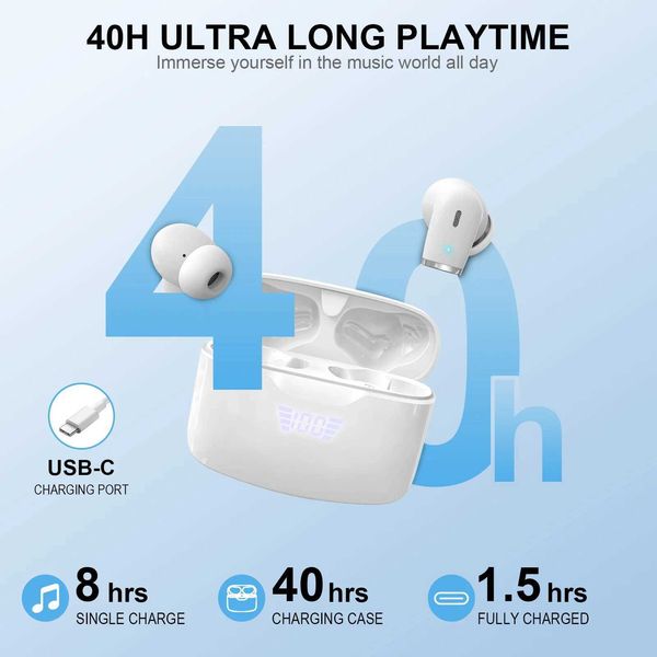 Wireless Earbud 5.3 phones Built in Noise Cancelling Mic 40H Playtime LED Display Wireless Earphones. Z250110