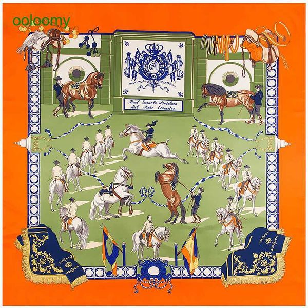 Hemres Designer Scarves Maitong New 130cm French Court Tassel Horse Women&#039;s Decorative Large Square Scarf