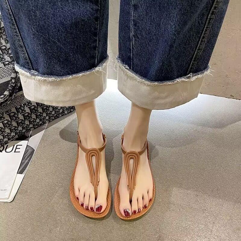 Summer New Women&#039;s One-line Strap Sandals Roman Fashion Flat Sandals Casual Beach Sandals Women Ladies Shoes Slippers