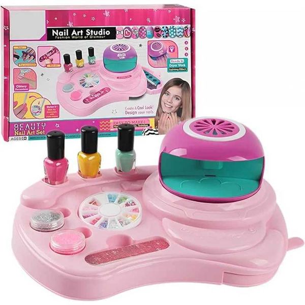 Kids Nail Spa Set Nail Dryer Polish Sticky Gems Pretend Play Set For Girls Makeup DIY Nail Polish Kit For Party Cosplay Gift Z241128