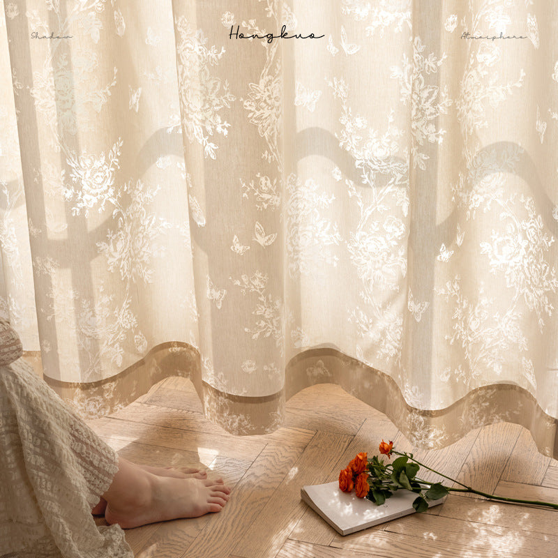 B4 butterfly flower yarn hollow yarn light and shadow effect carved craft French cream style 3 meters wide net red window screen Curtain