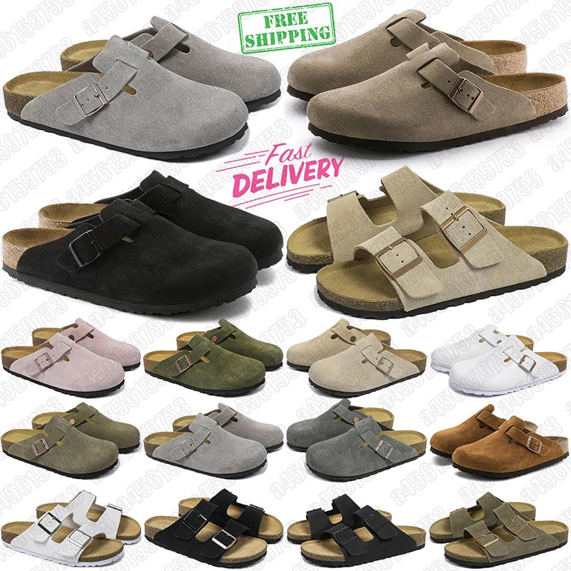 Free Shipping clog designer slippers men women clogs black brown tan light pink olive sude leather mens fashion slides shoes comfortable sandals san