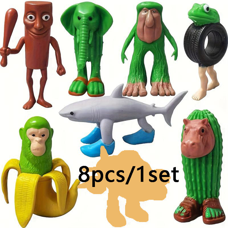 TEMU 8pcs Italian Brainrot Toy, Tralalero , Meme Shark Figures, Whimsical Animal Collectible Figurines With (banana, Elephant, , Shark, Hippo) -