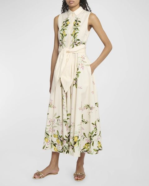 24 Spring-Summer New Fashion Lemon Positioning Printed Poplin Cotton Shirt with Large Swing Sleeveless Dress for Women&#039;s Wear