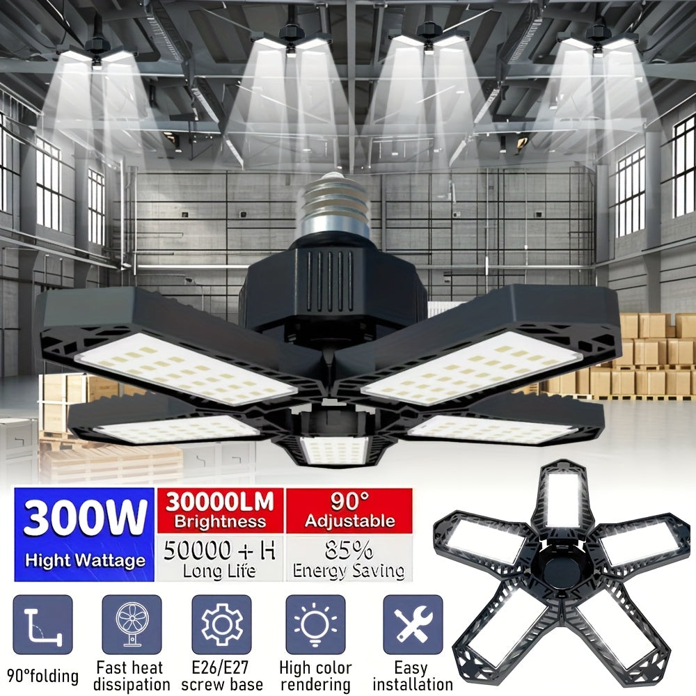 TEMU 2-1pc Deformable Ceiling Lighting Led Garage Lights Bulb, 6500k Shop Light With 7+1 Adjustable Panels Led Garage Lighting Basement Barn E26-e27