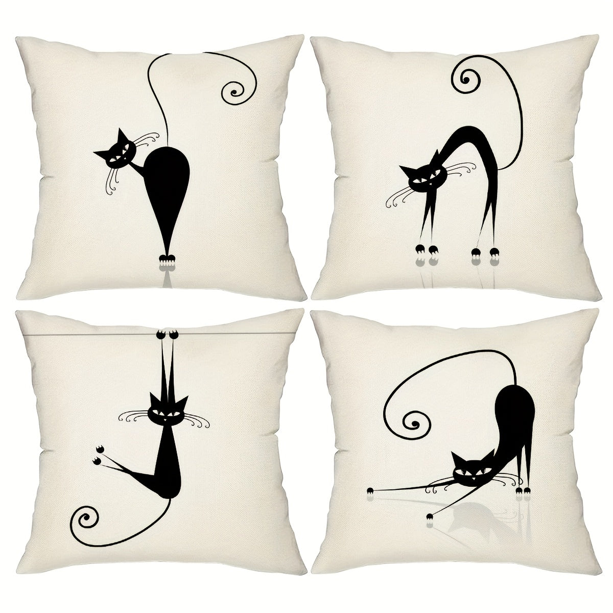 TEMU Set Of 4, Cute Black Cat Throw Pillow Covers, Vibrant Cat Cushion Covers, Modern Chic Decor Pillowcases, 18*18inch, For Farmhouse, Living Room,