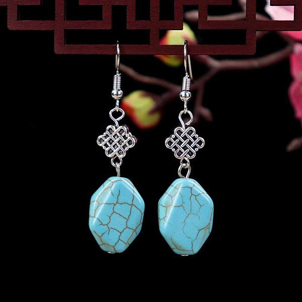 Boucles d'oreilles pendantes en turquoise synthétique et alliage