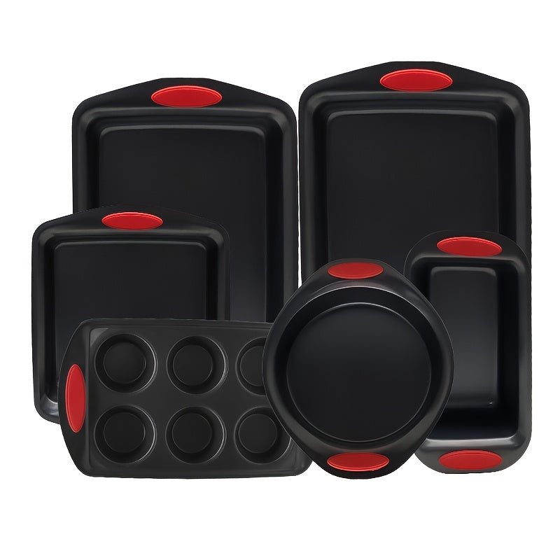 TEMU Chef Lang 6pcs Baking Sheet Set, Carbon Steel Baking Sheet Set, Silicone Handle, Stackable Kitchen Oven Set, Cookie Sheet, Baking Sheet, Baking