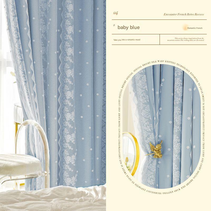 YL-35560 French lace curtains full blackout bedroom living room ins style cream hook finished curtain
