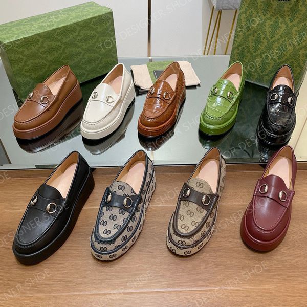 Top quality Famous brand Platform shoes Metal buckle platform loafers slip on Pumps Wedge heel Dress shoes Real leather Boat shoes Luxury de