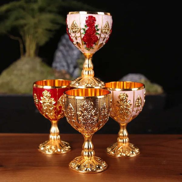 Retro Emed 30Ml Metal Glass Brandy White Spirit Glasses Alolly Small Wine Cup High-End Carving Liquor Cups es s