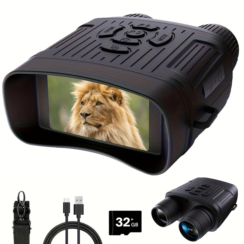 TEMU Lantoocam 2.7k Night Vision Binoculars - Record Video & Photo For Camping, Backyard Safety, 2000mah Rechargeable + Free 32gb Card, Hunting Gear,