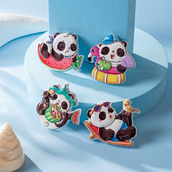Summer panda refrigerator cute cartoon suction creative three-dimensional resin magnetic stickers scenic products