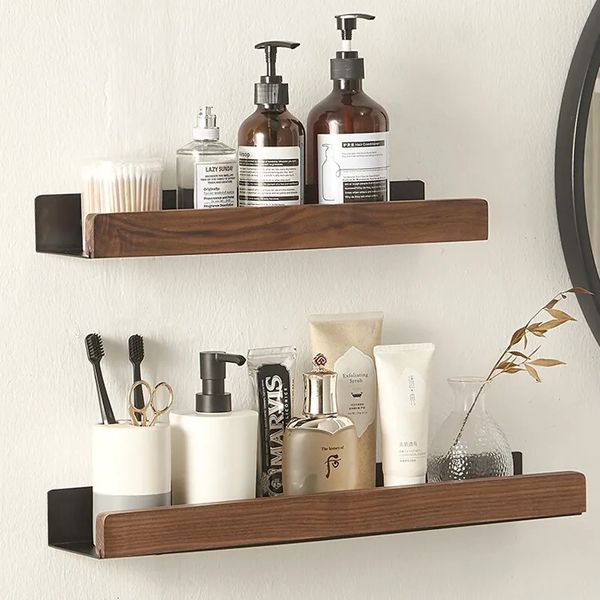 Bathroom Shelves Bathroom Shelf Organizer Shower Storage Rack Solid Wood Corner Shelves Wall Mounted Toilet Shampoo Holder Kitchen Shelf 231