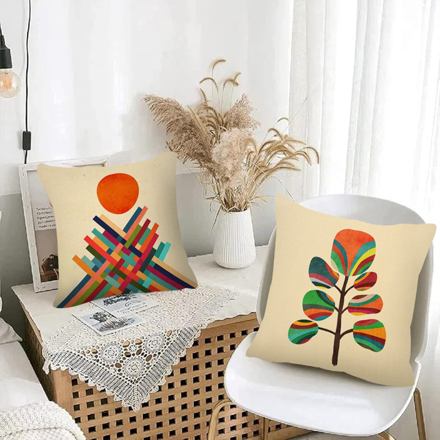 Abstract Sunset Linen Pillowcase Multicolor Stripe Single Side Print Home Decoration Pillow Case