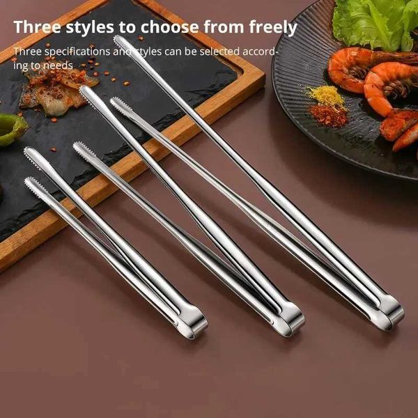 1Pc 304 Stainless Steel Barbecue Clip Grill Tongs Meat Cooking Utensils BBQ Baking Silver Kitchen Accessories Camping SuppliesT250117