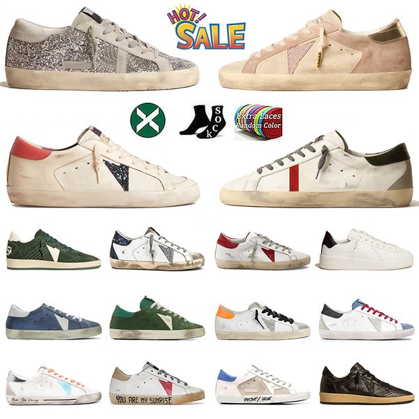 Top Quality Golden Sneakers Designer Super-star Sabot Shoes Black White Pink Glitter Leather Italy Dirty Mid Ball Luxury Womens Shoes Platfo