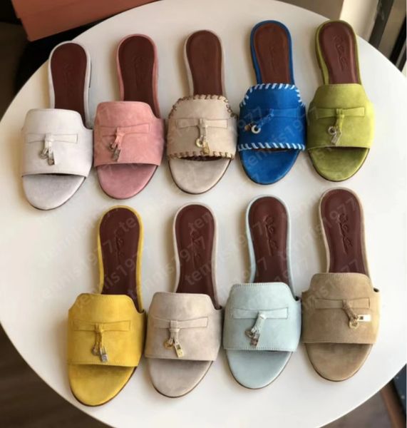Designer Slippers Dress Shoes Loropianoshoe Slides Summer Charm Sandals Men Women Walk Dress Gentleman Loafers Suee Leather High Heels Size