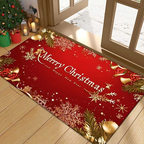 Merry Christmas golden snowflakes welcome to the living room front entrance floor mats bathroom carpet Christmas decorations X241024