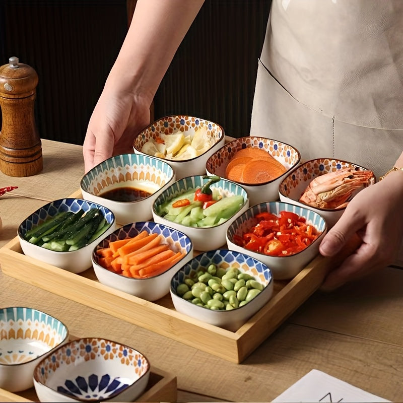 TEMU 6pcs Bohemian Ceramic Bowl Set - Hand-painted Retro Underglaze Craft, Dishwasher And Microwave Safe - Suitable For Home Kitchen And Restaurant