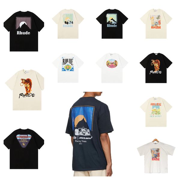 2024 Luxury Brand Rhude Shirt Men T Shirts Designer Men Shirt Men Shorts Print White Black S M L XL Street Cotton Fashion Youth Mens Tshirts