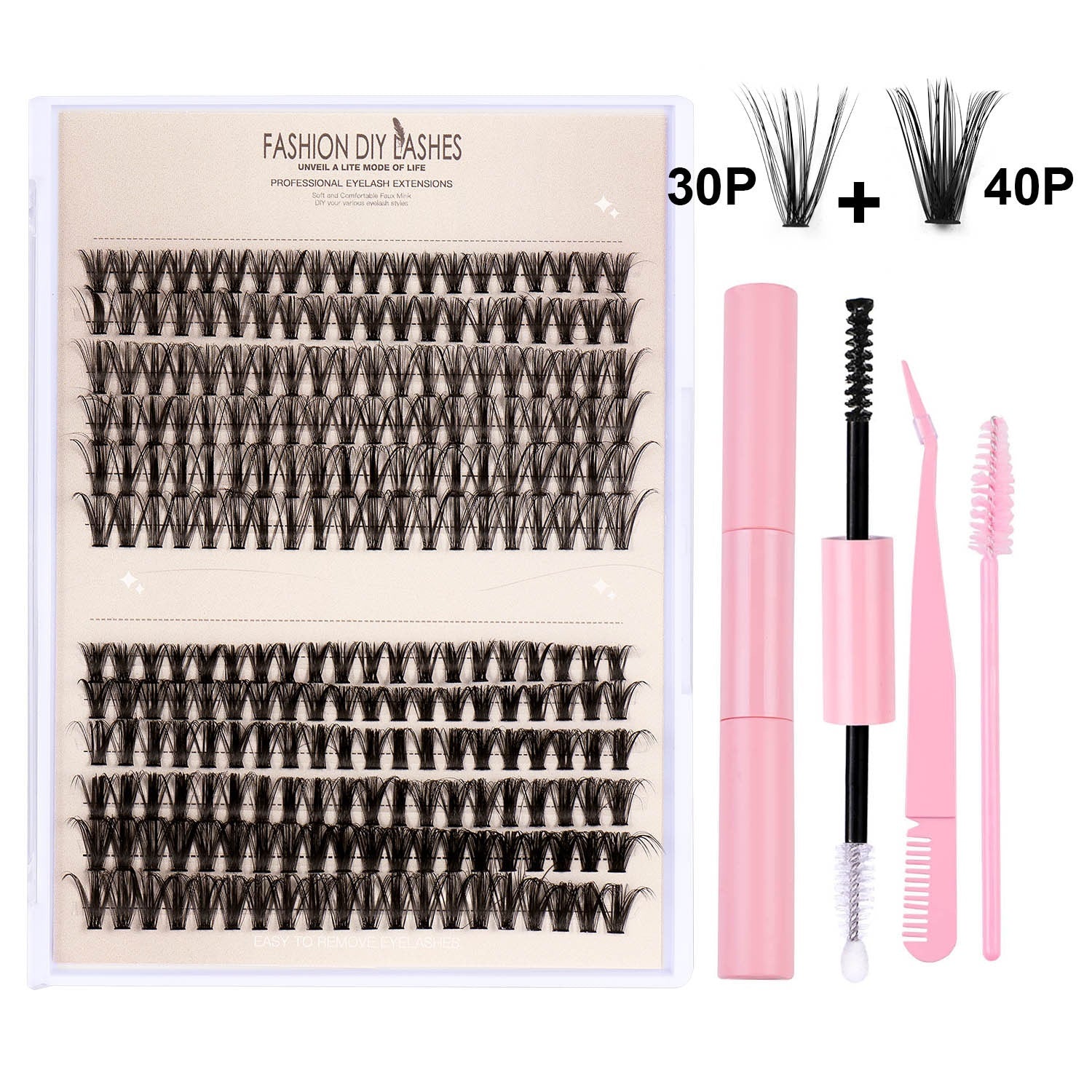 240Pcs Individual Lashes DIY Cluster Eyelashes Soft Light Dense Slender Segmented Lashes Extensions 30P + 40P Combon Set Grafted Eyelashes Beauty Su