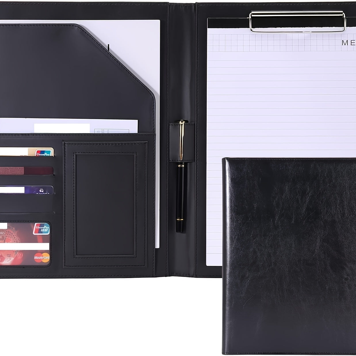 TEMU Pu Leather Clipboard Folder With And Interview Organizer, Business Card Holder, A4 Size, Pen Loop, And Smartphone Pocket- Professional Office