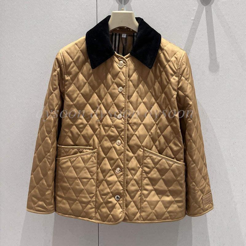 Women Jackets Corduroy Collar Size SML Plaid Lined Button-up Cardigan With Dust Bag 25606