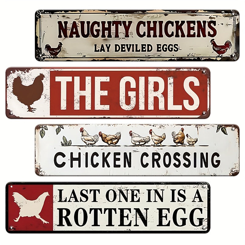 TEMU 2d Flat, 4pcs [2d Flat] Rustic Metal Tin Sign Wall Decor For Chicken Coop Home Office Wall Art Room Decor Humorous Home Decor With Pre-drilled